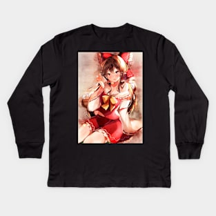 Hakurei Reimu Anime Watercolor Kids Long Sleeve T-Shirt